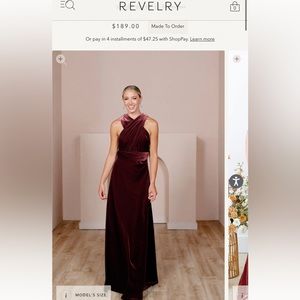 Revelry size Medium Tall Micah Convertible Burgundy Velvet Dress / Bridesmaid